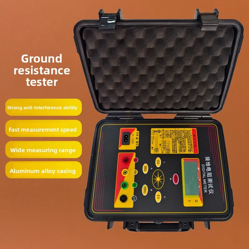 Digital Earth Ground Resistance Tester with Test Probes, Ground Resistance Meter for Lightning Earthing Test