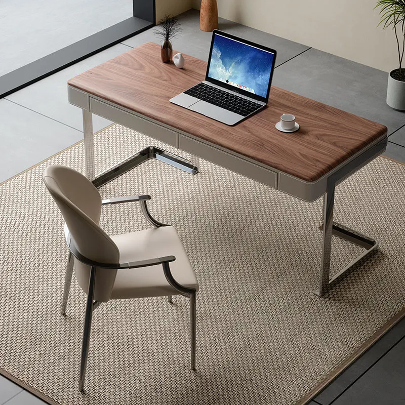 Retro Style Walnut Grain Solid Wood Desk Minimalist Aesthetic Office Desk Modern Display Design Executive Luxury Office Desks