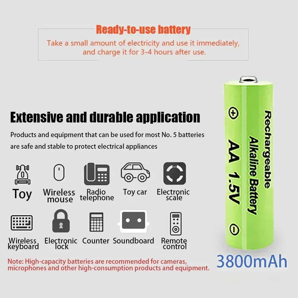 1.5V AA 3800mAh NI-MH Rechargeable Battery for Torch Toys Clock MP3 Player Wireless Keyboard Wireless Mouse Replace