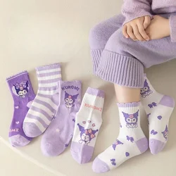 Sanrio socks anime kuromi cartoon girls autumn and winter pure cotton socks cute versatile comfortable children's socks gift