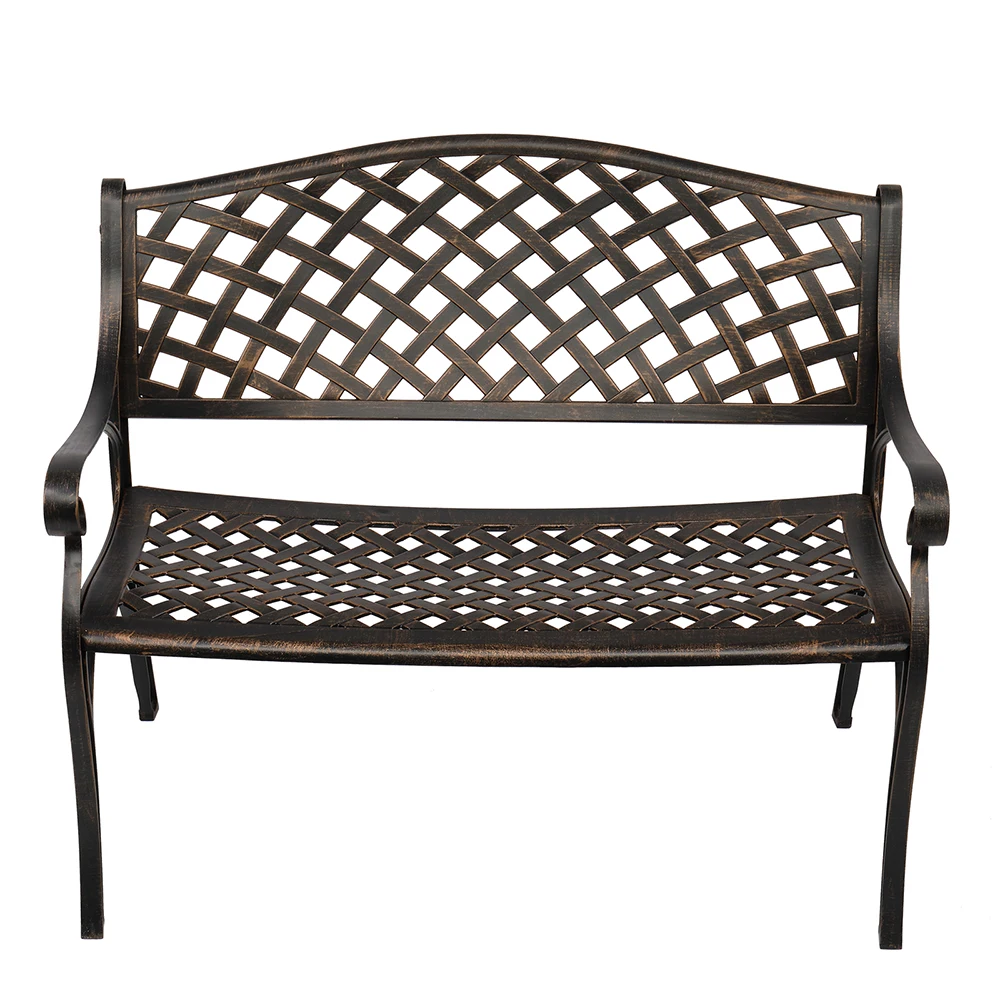 40.5" Outdoor Cast Aluminum Bench With Mesh Backrest Seat Surface