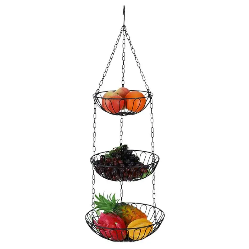 3 Tier Black Fruit Bowl Dangling Removable Black Fruit Stand Fruit Bowl for Kitchen Counter with 5Kg Bearing Load home supplies