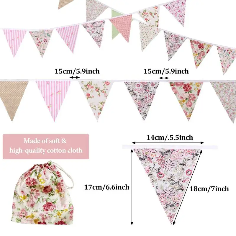 12M/40Ft Triangle Bunting Banner 42Pcs Multicolored Fabric: Flags Burlap Pennant Garlands Wedding Party