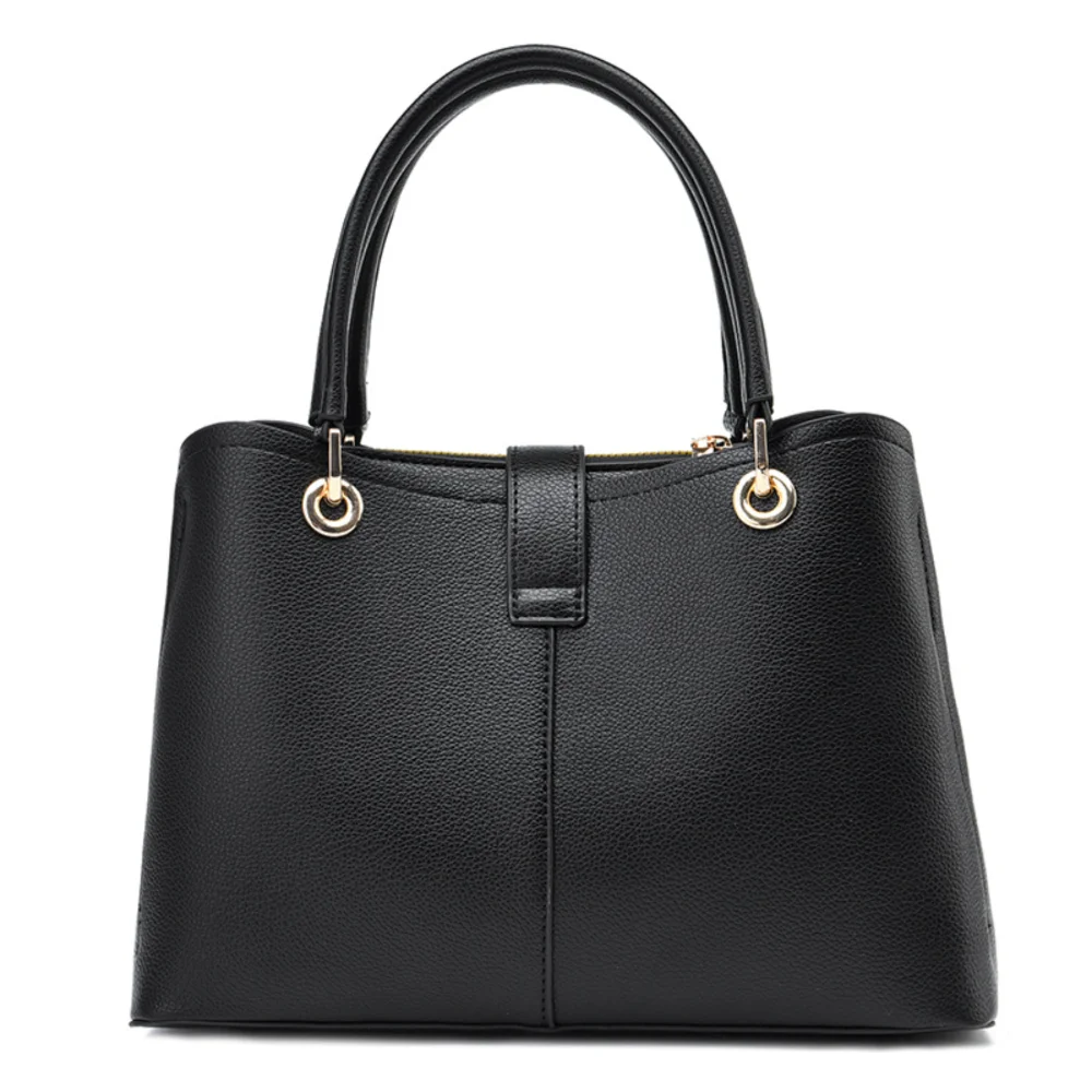 Twist Lock Zipper Shoulder Bag, Portable Handle Large Capacity Handbag