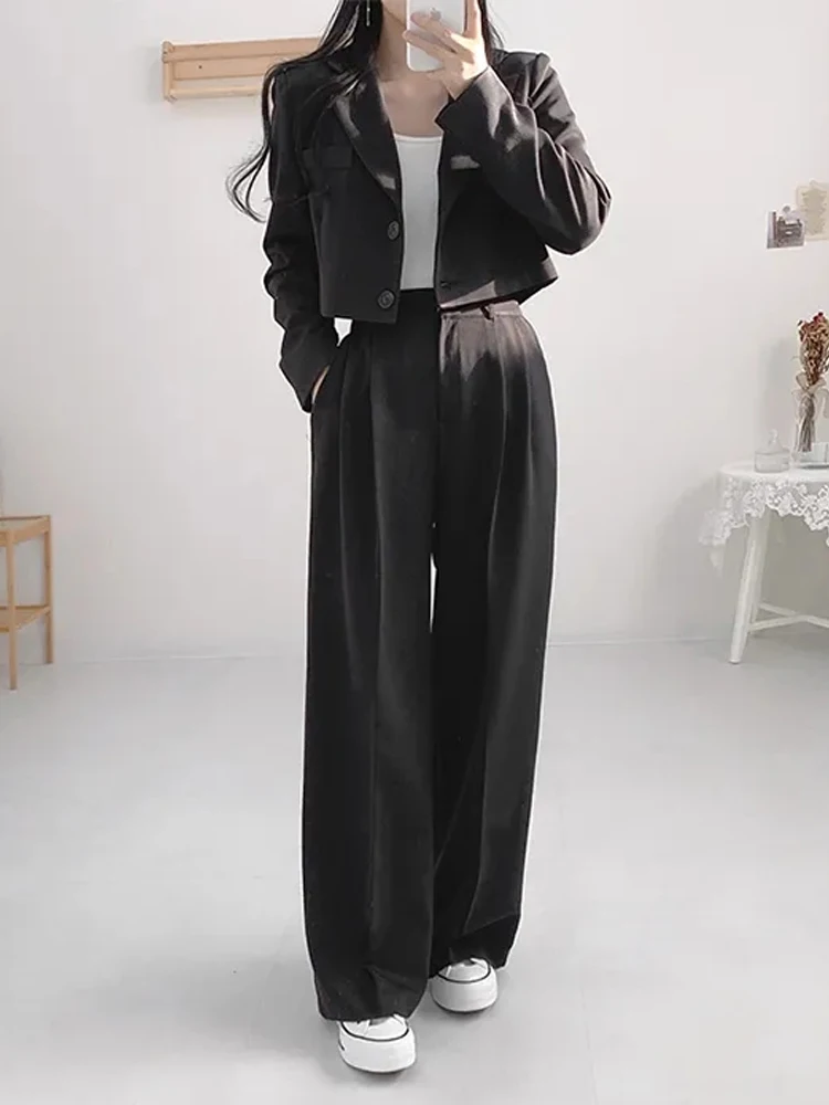 

Faionable Женский костюмный комплект с высокой талией, длинные брюки ort Sve, широкие брюки с высокой талией, комплект из двух предметов, весна-осень Ele