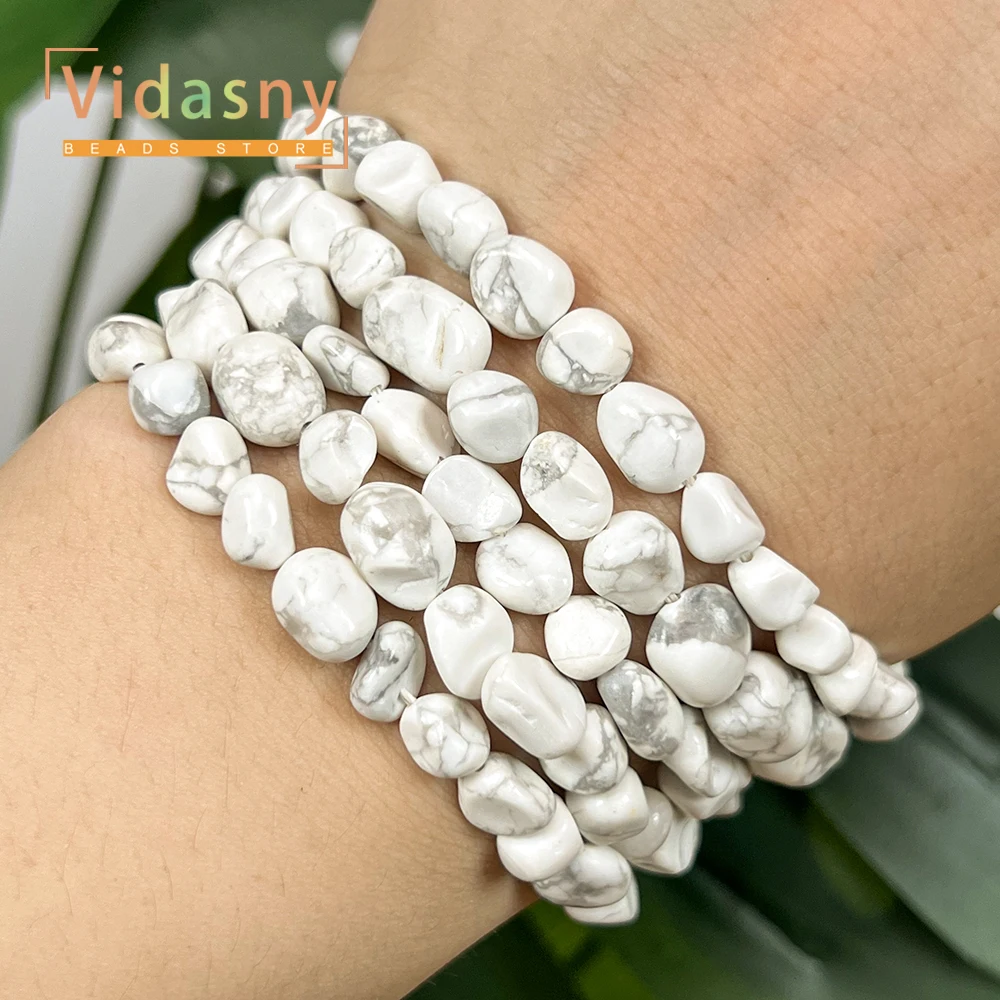 8-10mm Natürliche Weiße Howlith-Perlen, Unregelmäßige Ovale Lose Perlen für Schmuckherstellung, DIY-Armbänder und Accessoires – Detail 7