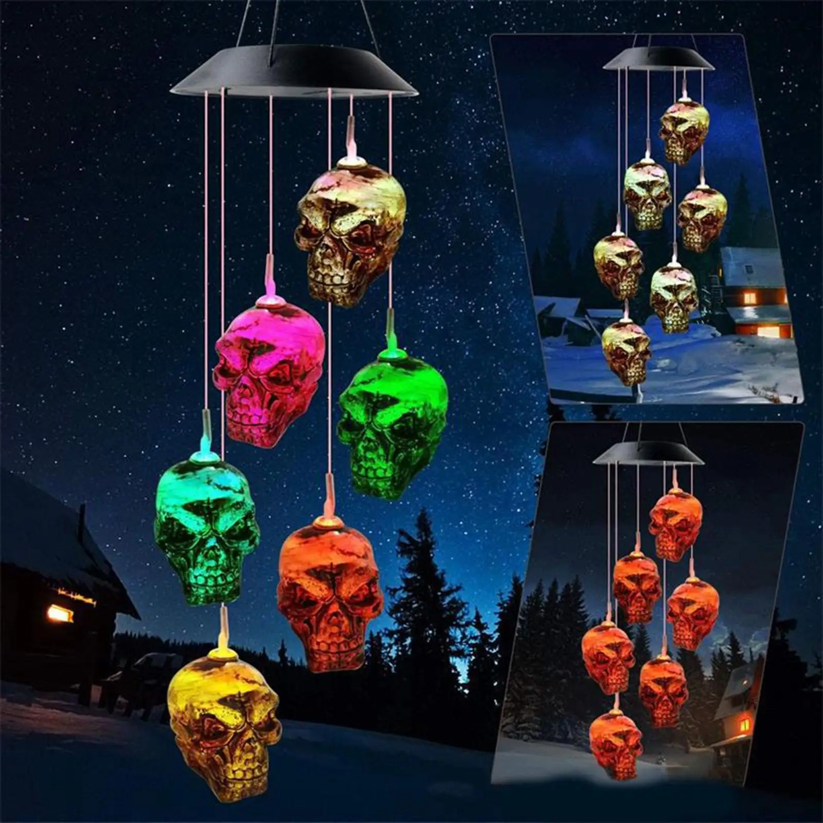Solar Wind Chime Light Outdoor Waterproof LED Hanging Decor for Garden Patio Butterfly Hummingbird Halloween Fall Home