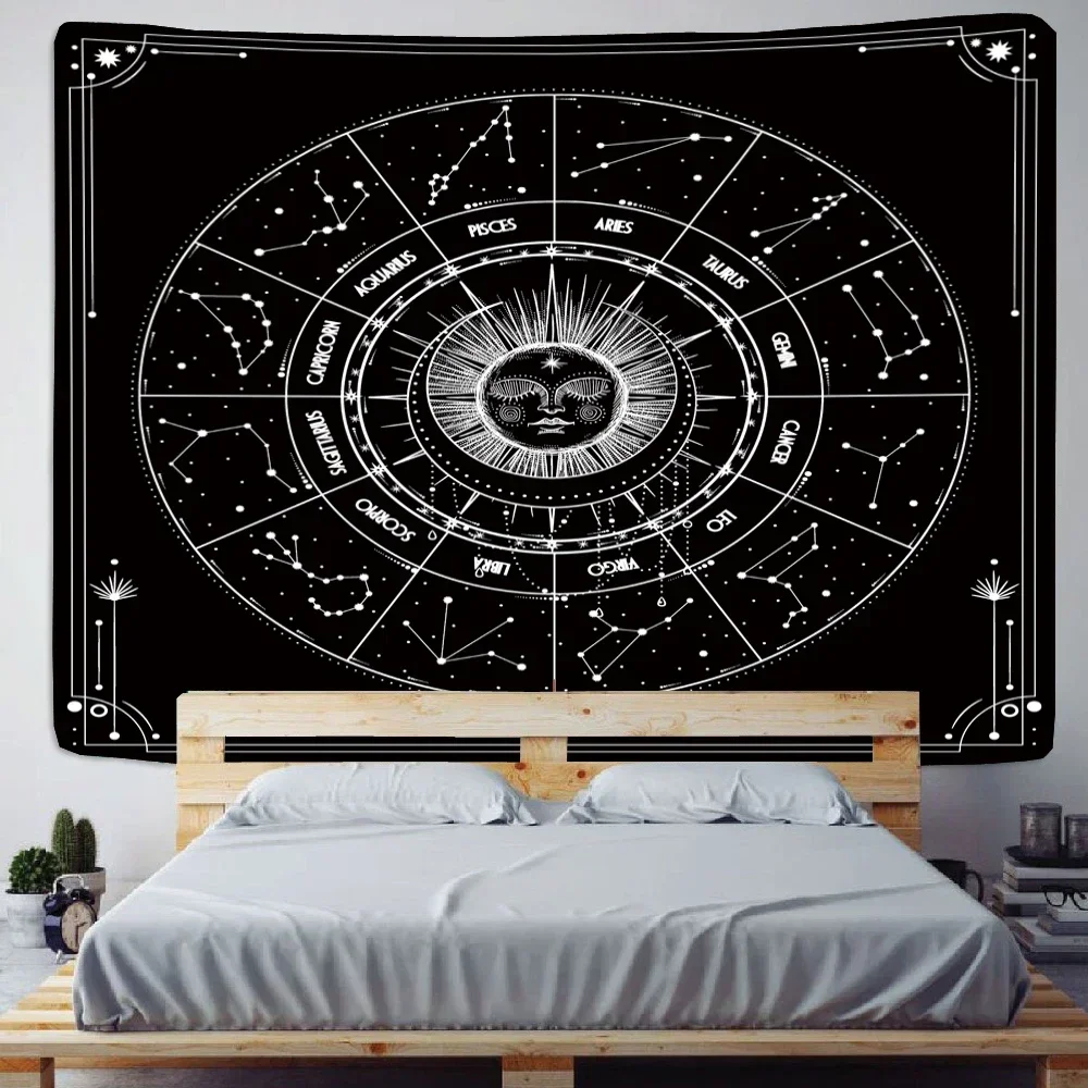 Customizable Psychedelic Sun Moon Starry Sky Tapestry Room Decoration Korean Tapestry Decoration Bedroom Mural Tapestry view 2