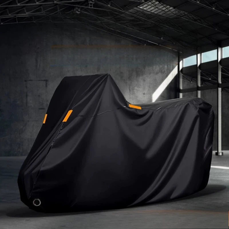 Waterproof Motorcycle Cover Anti‑UV Rain Dust Snow Protector Reflective Strips Lock Hole Motorbike Scooter Outdoor Parking Cover