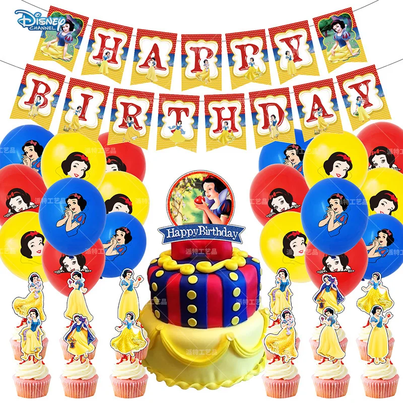 

Disney Animation Snow-White Theme Party Birthday Pull Flag Balloon Cake Insert Decoration Supplies Scene Party Decoration