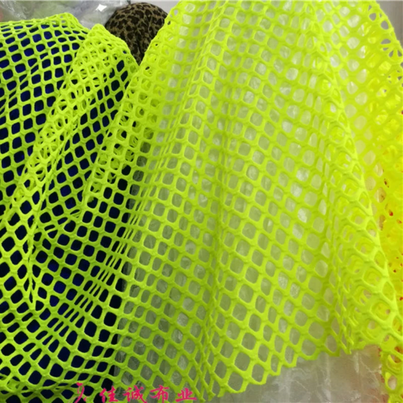 YLM Fluorescent Yellow Square Elastic Large Mesh Hollow Mesh Fabric Latin Dance Clothes DIY Splicing Fabric