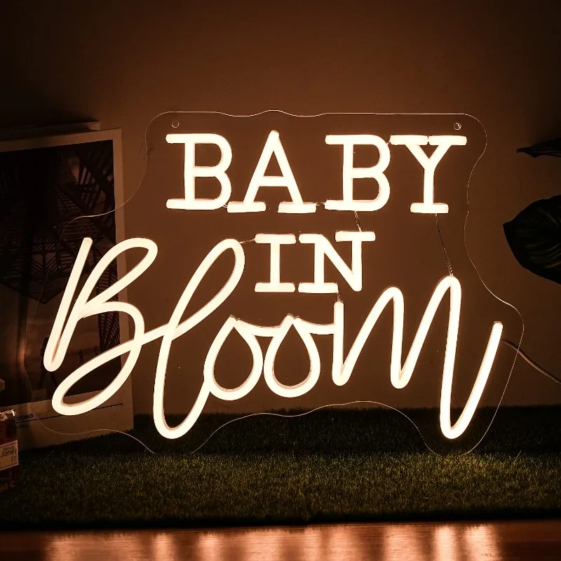 Baby In Bloom-letrero de neón para bebé, luces LED cálidas con letras regulables, alimentadas por USB con interruptor, decoración de fondo para Baby Shower