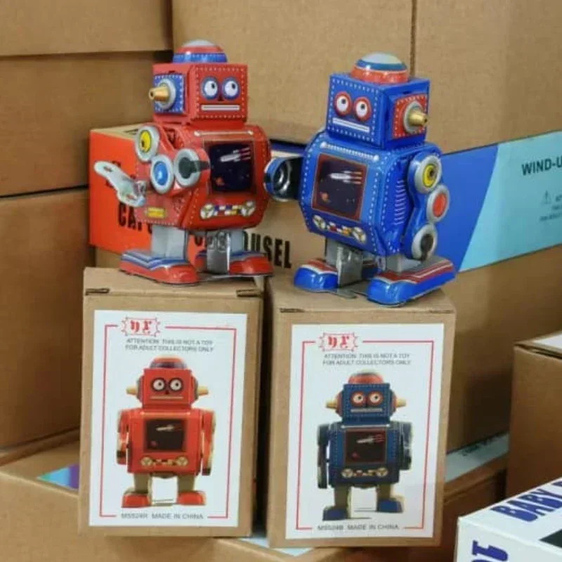 Wind Up Toy Metal Tin Red/Blue Mini- Robot Clockwork Toy Figure Model Vintage Toy Funny Adult Collection Retro Brithday Gift