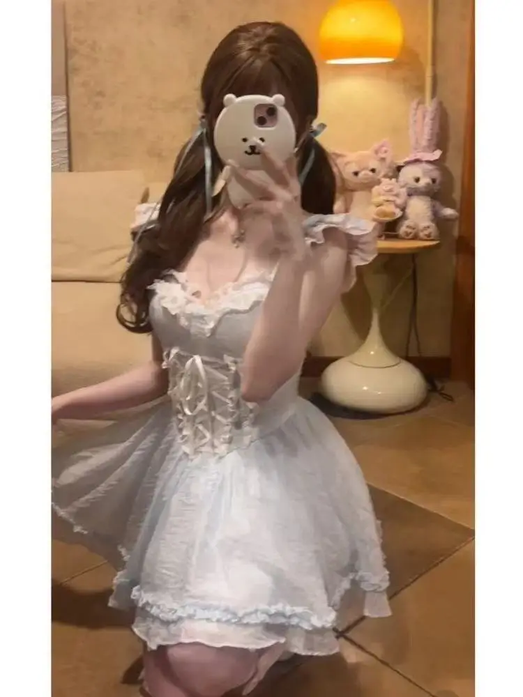 

Sweet Princess Style Dress with Fly Sleeve Bows Waist Cinch Ruffle Skirt Short Sleeve Women's Daily Wear Summer Dress