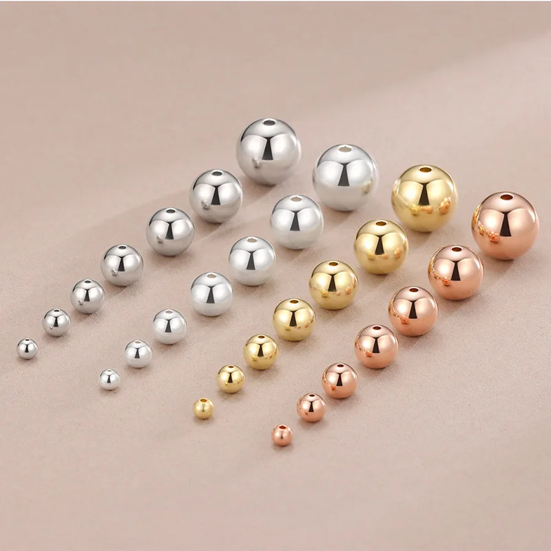 

100% Real Sterling 925 Silver Smooth Beads Pated Rose Gold Platinum Diy Material Accessory For Bracelet Necklace Fashion Jewerly