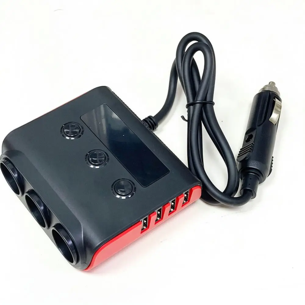 Car Lighter Socket Extender 4 USB Ports Charger Adapter 120W Power Distributor With Independent Switch Voltage Indicator
