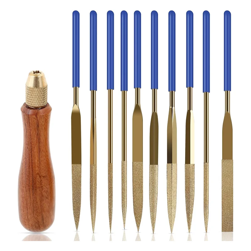 

High Quality-10 Pcs Needle File Set, Wooden Handles With Brass Collet Chuck, Balance Shock Absorbing Wood Handle File,10 Pcs Nee