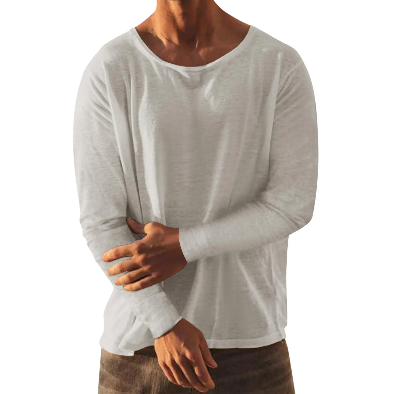 Fashion Men Loose O Neck Long Sleeve Muscle Tee T-Shirt Casual Plain Tops Blouse Solid Sportswear Slim Fitting Men's T-shirt