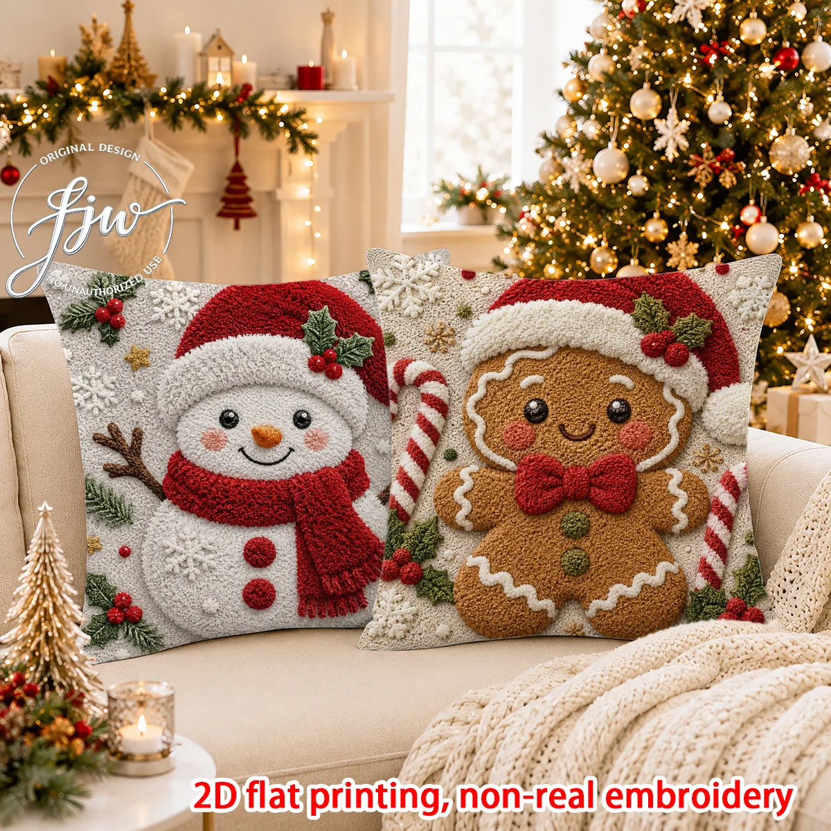 Premium 4PCS Christmas Throw Pillow Covers Set Santa Snowman Reindeer Printed Festive Holiday Xmas Cushion Home Decoration