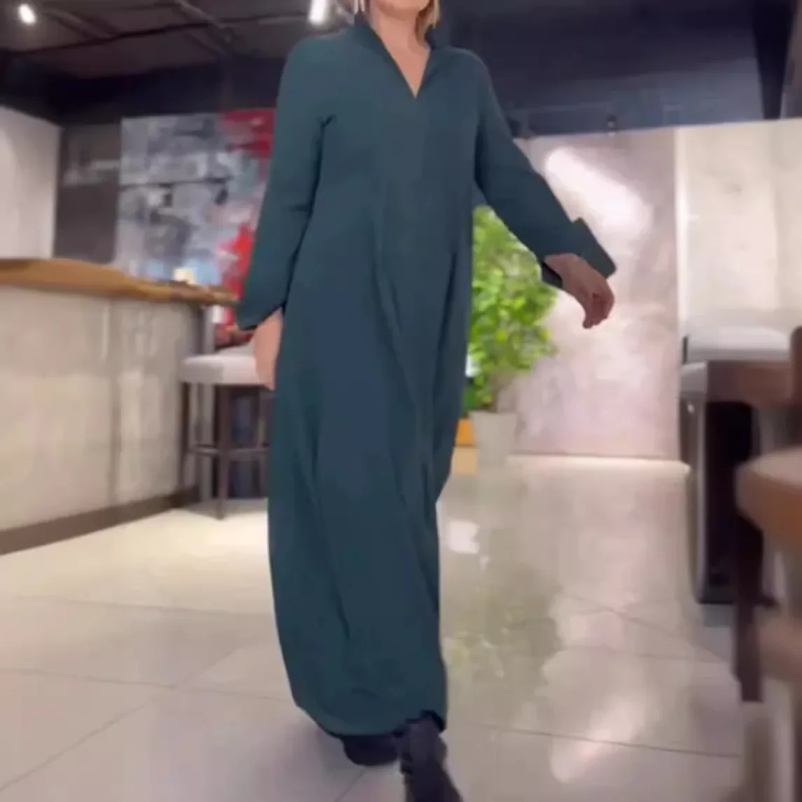 2024 Autumn Winter Solid Fashion Dress Female Elegant Long Sleeve Office Maxi Dresses Casual Women Loose Hem Pullover Robe image 3