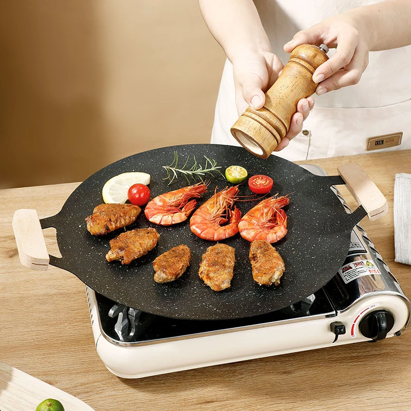 

30/34CM Barbecue Grill Pan Multifunctional Outdoor Teppanyaki Non Stick Stovetop BBQ Plate Seafood Frying Pot Camping Equipment