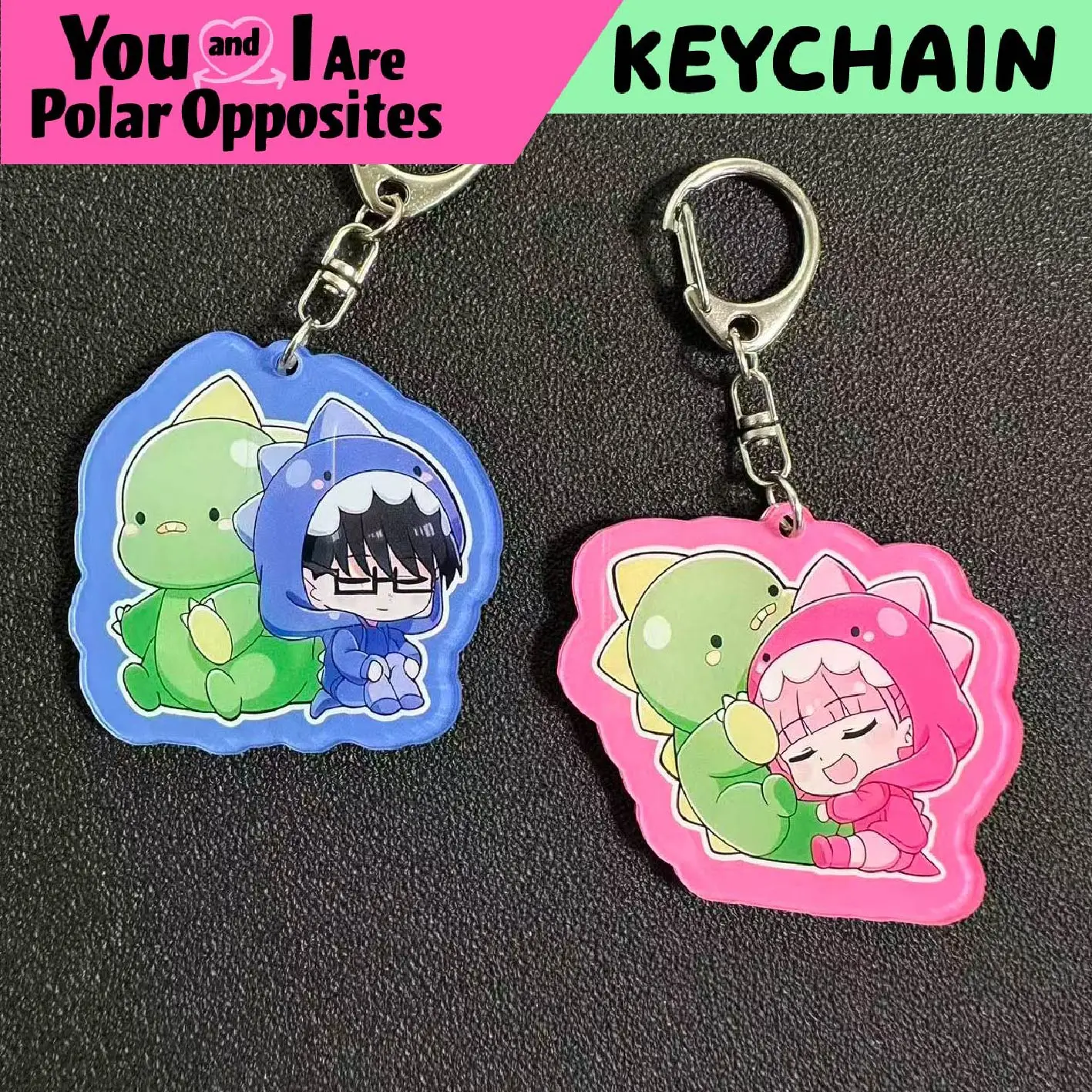 

You and I Are Polar Opposites Keychain ,TANI&SUZUKI， Dinosaur Onesie Couple Acrylic Keychain -Cartoon Anime keychain，Bag Charm