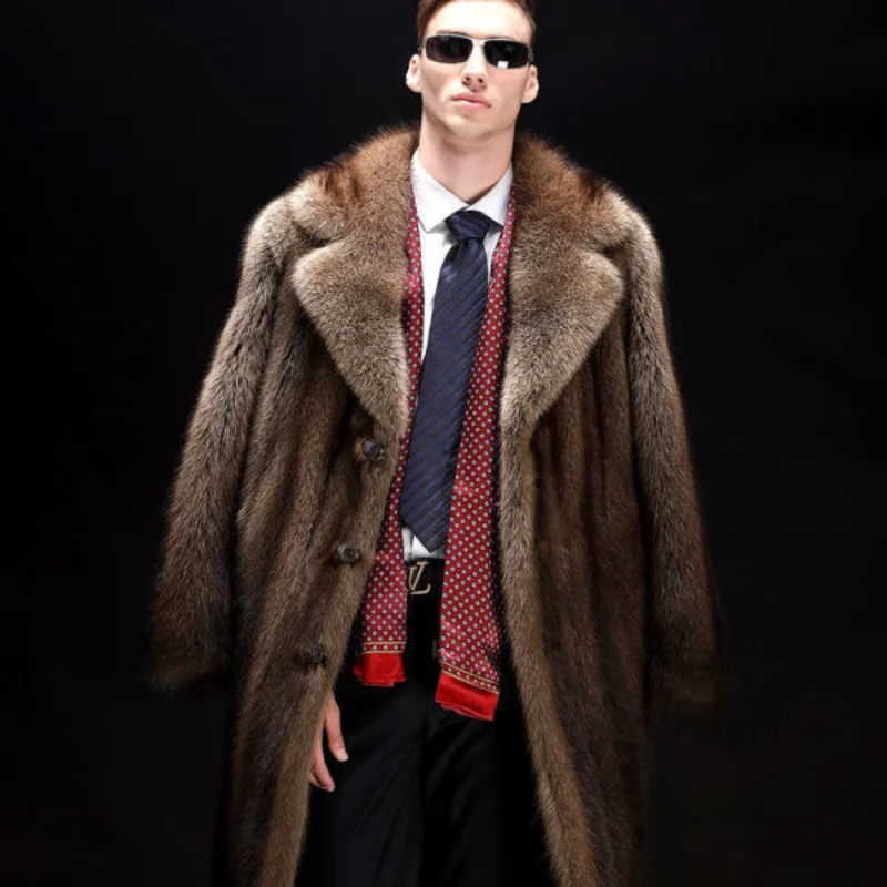 Thick Warm Coat Imitative Fur Coat Plus Size Dad's Dress European and American Mink Fur Mid-Length Whole Mink Men's Mink Coat