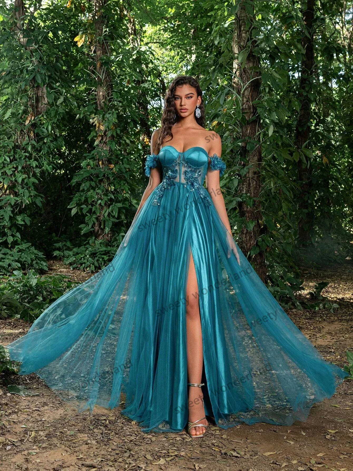 Vestido De noche con abertura alta para mujer, corsé con hombros descubiertos, túnicas De fiesta, Apliques De encaje, vestidos De graduación, línea A, Vestido De Novia personalizado