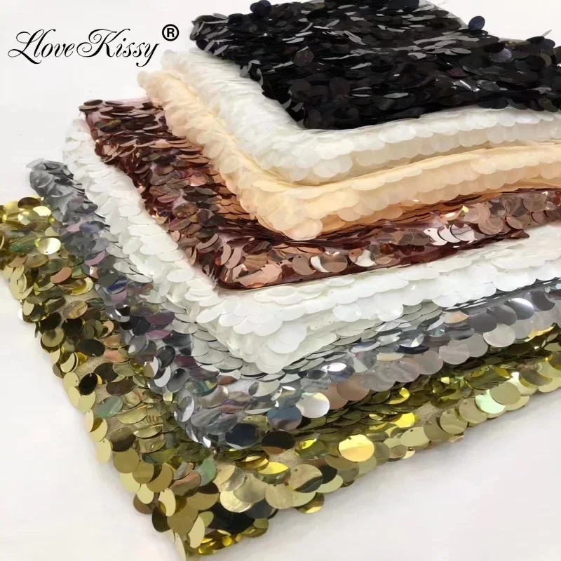 

High Quality 14 Colors Mesh Embroidery 18MM Sequin Fabric 3Yards/Lot For Party Dress Skirts Bags Width 125CM