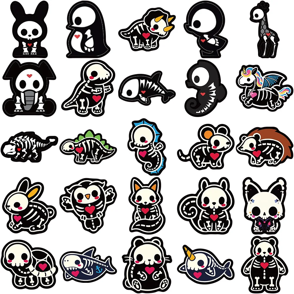 Pegatinas de calavera y esqueleto de animales de dibujos animados, calcomanías de vinilo para Snowboard, ordenador portátil, equipaje, coche,