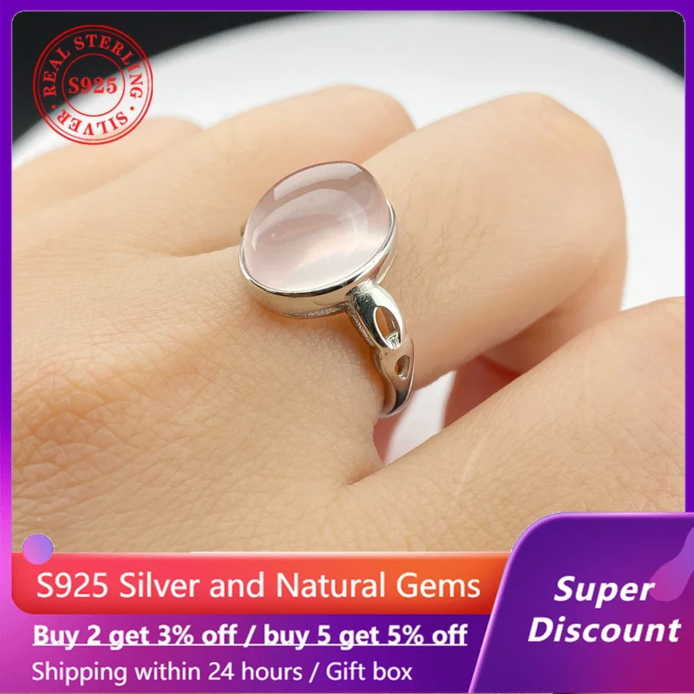 

HOYON 100% 925 Sterling Silver Natural Gem Powder Crystal 6 Carat Women's Ring Fashion Minimalist Style Wedding Jewelry Gift