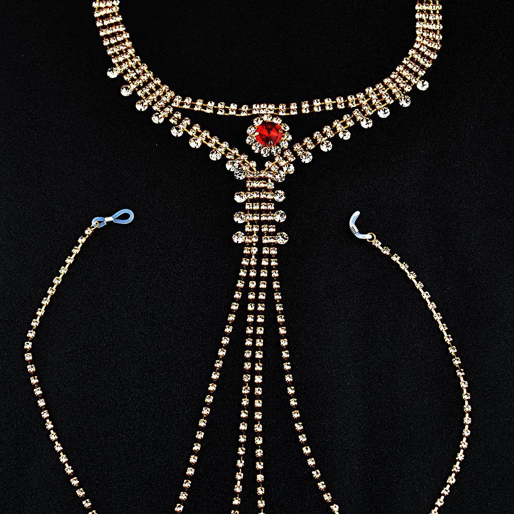 سلسلة حلمة مثيرة بشرابة حمراء للنساء ، مجوهرات غير ثاقبة ، حجر الراين للرقبة ، موضة الموضة ، سلسلة الجسم ، هدية ملابس المهرجان ، ، ، ،