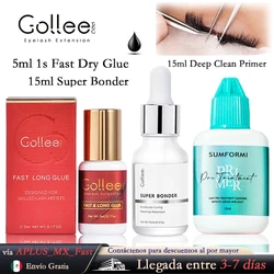 Gollee Lash Glue Set 5ml Low Odor Eyelash Extension Glue Waterproof Gule Eyelash Primer 15ml Super Bonder Lash Eyelash Supplies