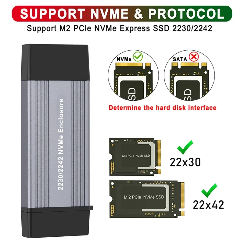 NVME Case Enclosure M.2 NVME to USB 3.1 Type A + Type C External SSD Box USB 3.1 Gen2 10Gbps for M/M+B Key 2230 2242 M2 NVME SSD