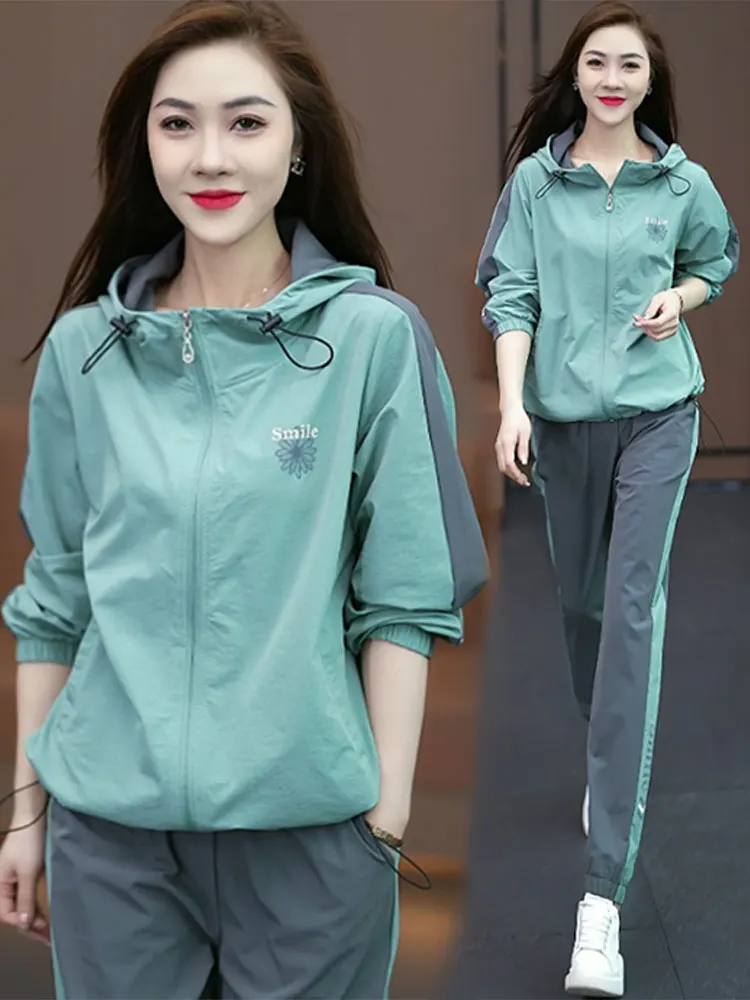 

Casual Sportswear Set Women's Spring New Small Size Hooded Jaet Pants High-End Feeling Two-Piece Set Breathable Comfortable