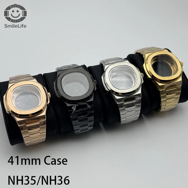 Smilelife 41mm Watch Case Sapphire Glass With Butterfly Buckle Bracelet Fit NH35/NH38 Automatic Movement