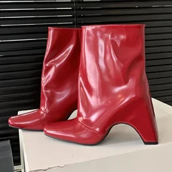 New Winter Strange Heels Ankle Boots Women Pointed Toe Street Style Wedges Women Boots Fashion Design Short Boots Botas Muje