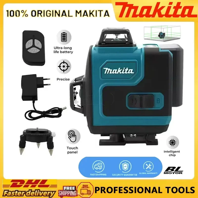 

Лазерный уровень Makita 16 линий 3D/4D, горизонтальный и вертикальный, с пультом ДУ, 16 линий 360° ° Самовыравнивающиеся лазерные уровни