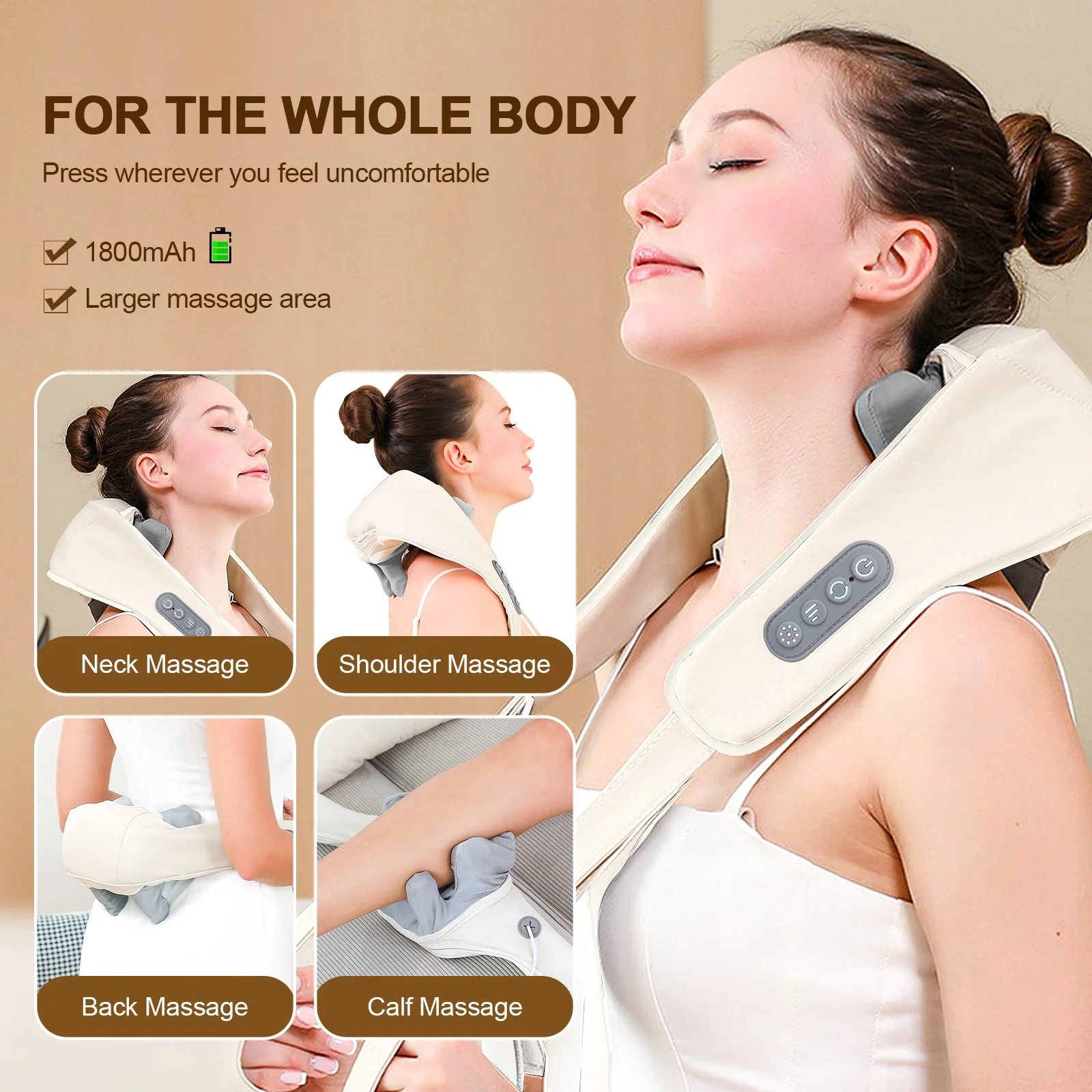 Foreverlily Neck Back Massager Kneading Massage Shawl Body Shoulder Back Neck Cervical Relaxing Trapezius Massager masajeador