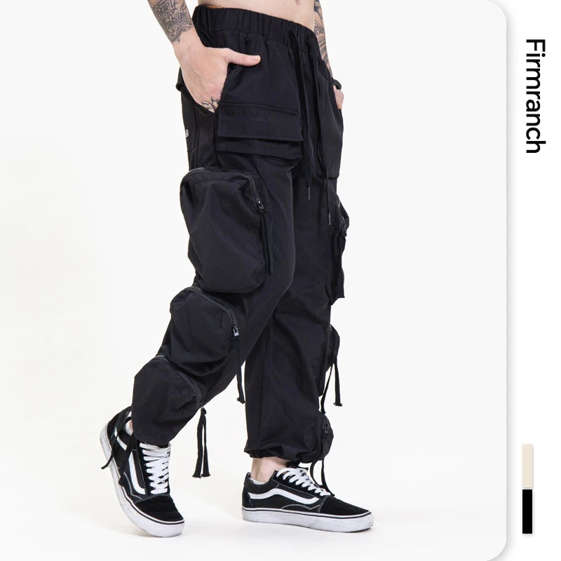 Firmranch New 3D Multi-pocket Cargo Pants For Men Women Black / Apricot Street Functional Overalls Joggers Casual Trousers