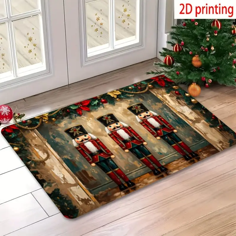 VIKAMA Vintage Nutcracker Soldier Doormat Non Slip Washable Holiday Mat Indoor Outdoor Entryway Rug Festive Christmas Home Decor
