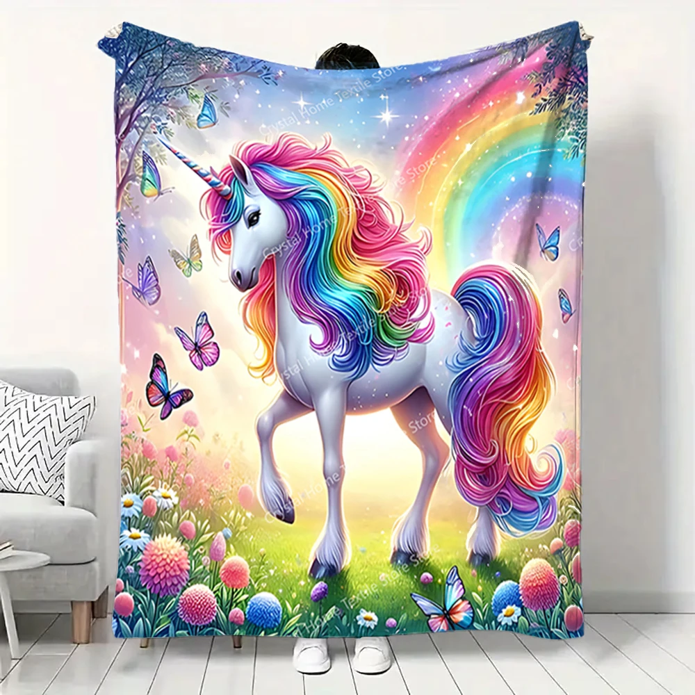 

Unicorn Anime Themed Printed Blanket Children Adult Blanket Soft Warm Bedding for Bed Sofa Outdoor Travel Cover Blanket Cobertor