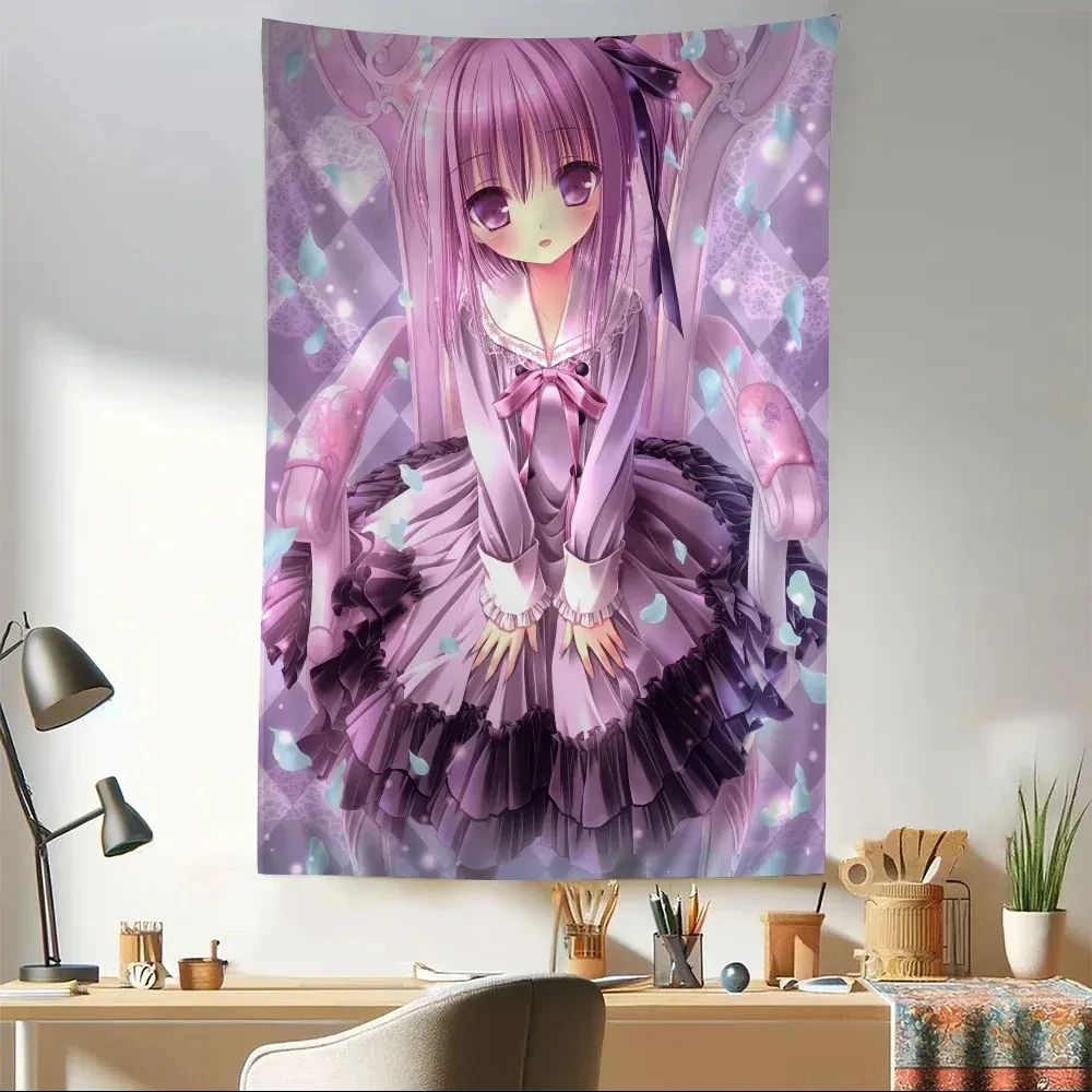 Süßer Anime-Wandteppich „Little Loli“ aus Seide, Bohemian-Stil, Hippie-Wandteppich, japanischer Wandbehang für Wohnheim