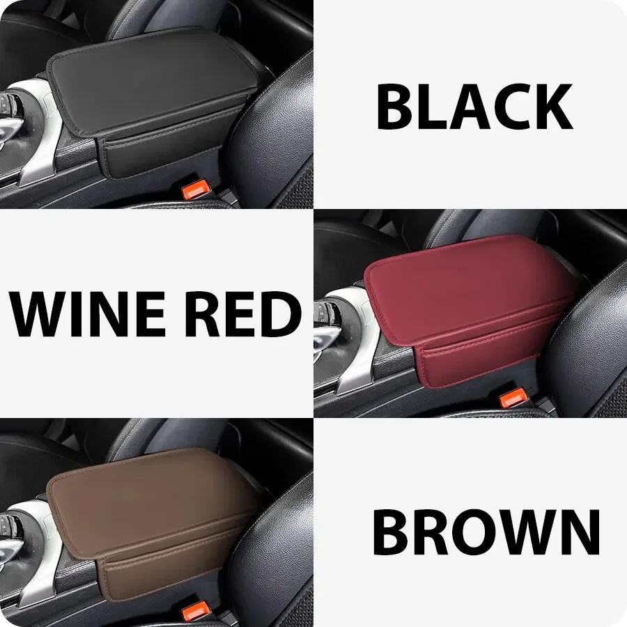 Car Armrest Cushion Universal Elbow Support Cushion Universal Arm Rest Box Pad with Both Side Storage Bag Interior PU Leather