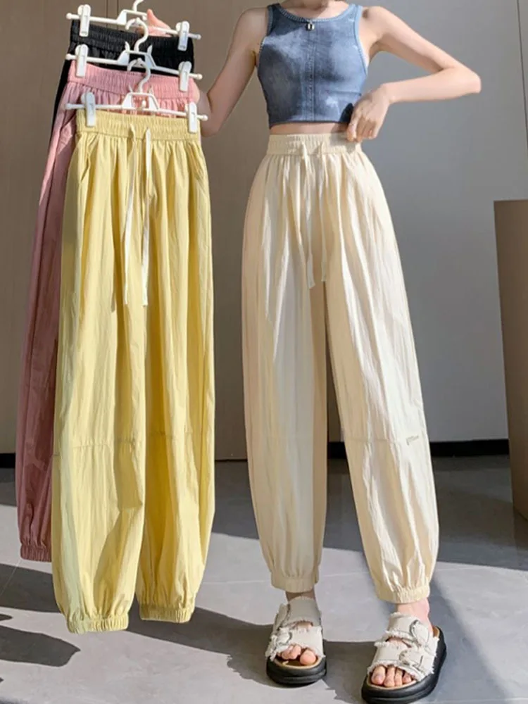 

2024 New Summer Casual Loose Oversized Sports Style Fashionable Drawstring Elastic Waist Thin Quick Drying Harlan Pants