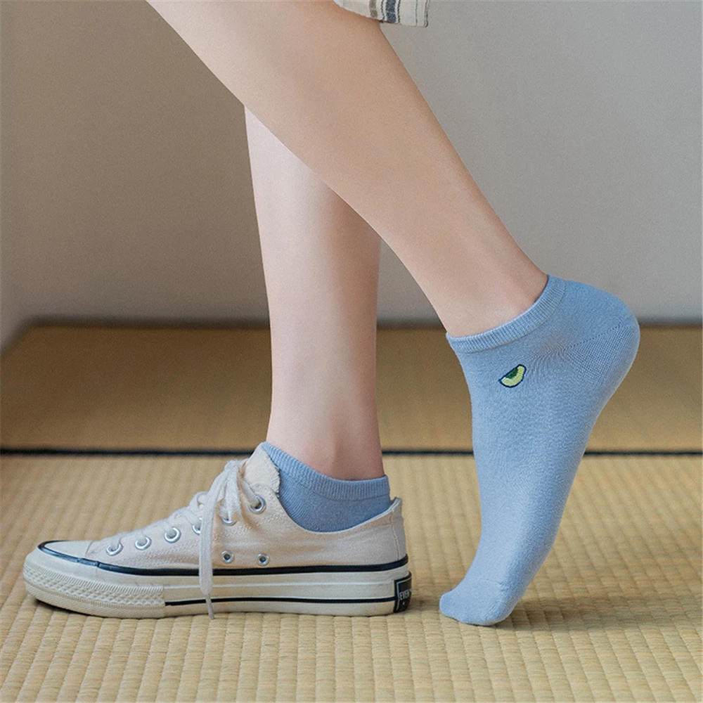 Women's Avocado Embroidered Cotton Socks Fresh Candy Color Breathable College Style Dropshipping