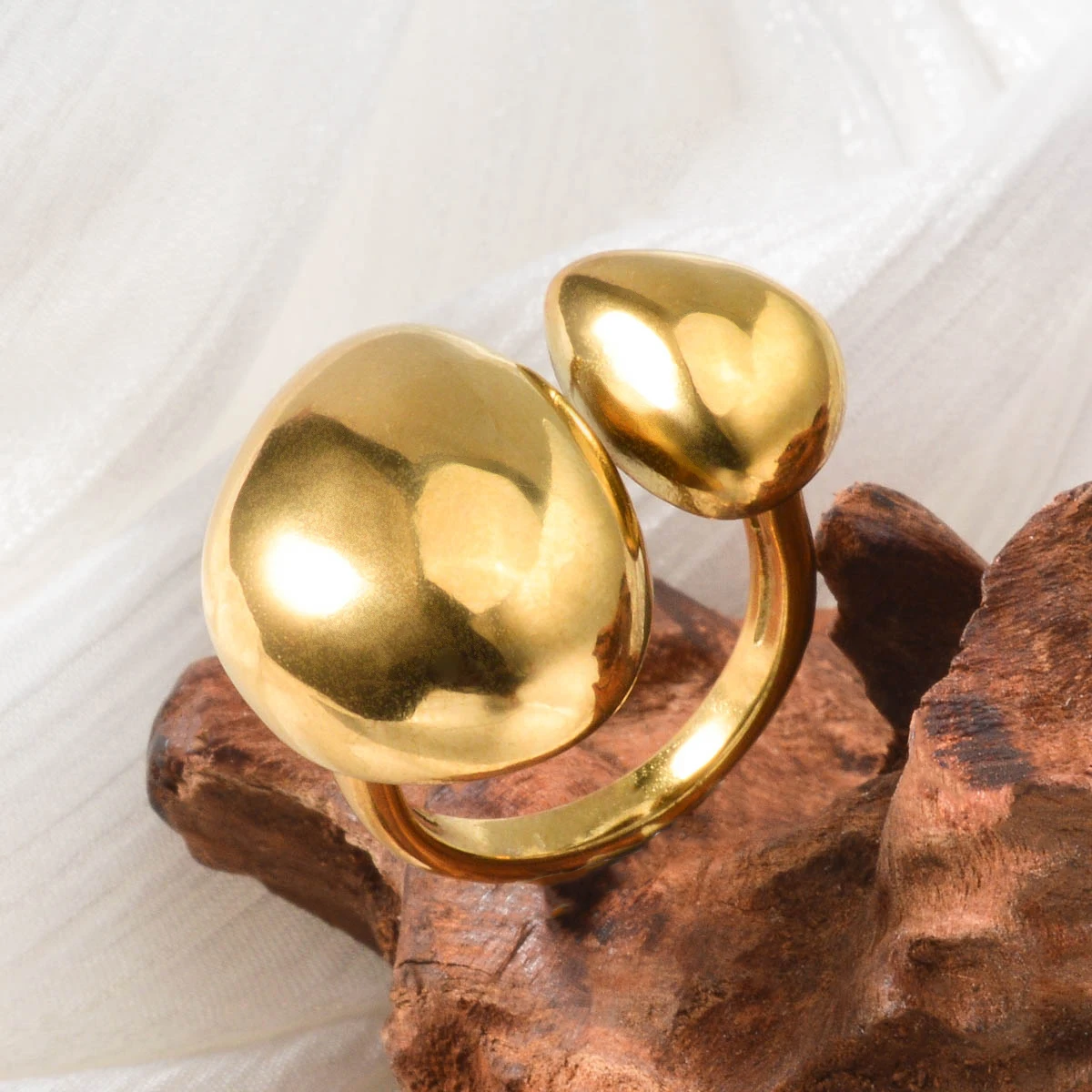 خاتم بيان من الفولاذ المقاوم للصدأ مطلي بالذهب على شكل قطرة الماء مجوهرات فنية حديثة للنساء والرجال هدية خاتم مصمم بسيط #2