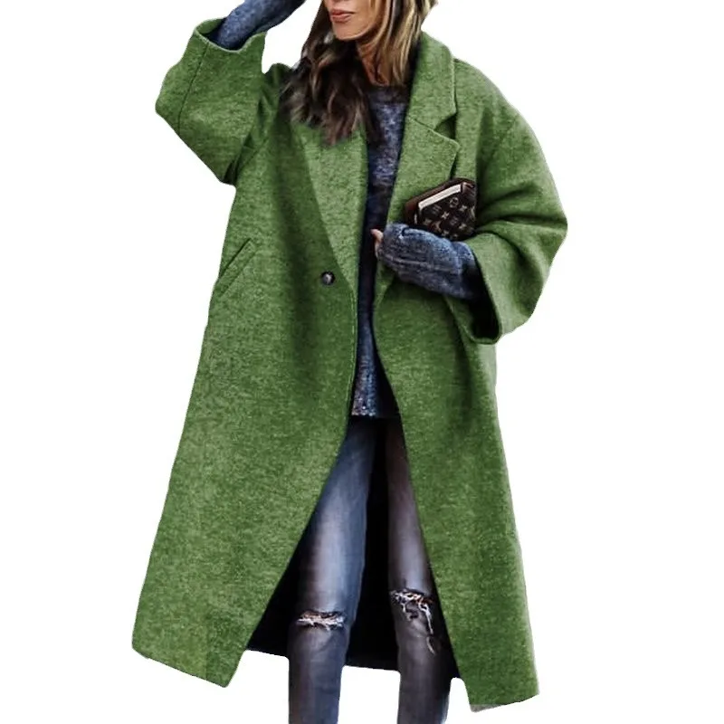 S-4XL Autumn Winter Warm Cardigan Windbreaker Cloak Coat Women Faux Woolen Long Overcoat Tailored Collar Loose Trench