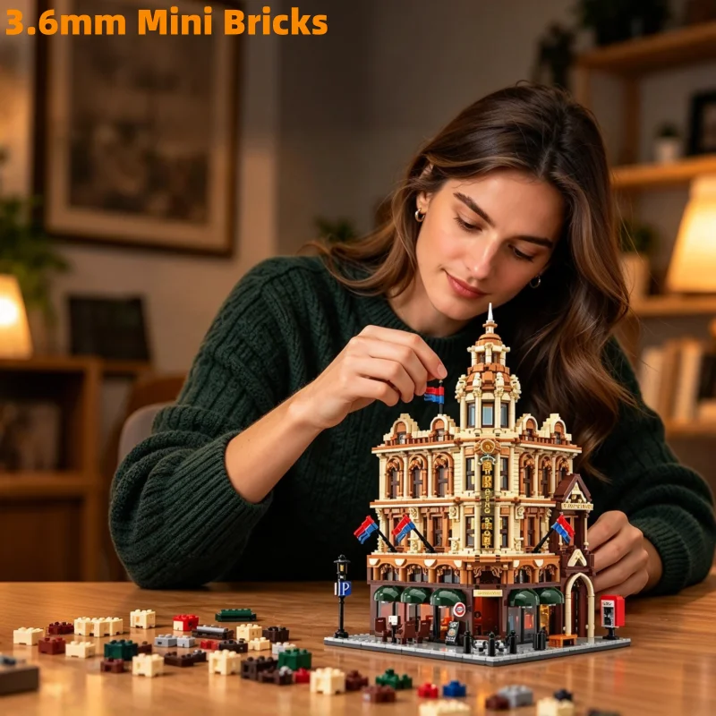 2122 PCS Modular City Street View Building Blocks, Retro Department Store Architecture Model, 3.6mm Mini Bricks DIY Construction