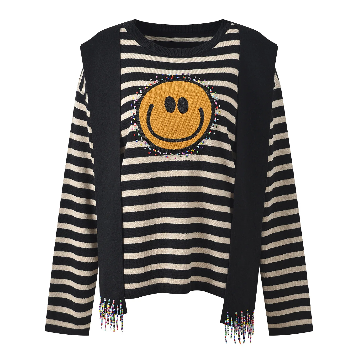 

Высококачественный вязаный топ в европейском стиле с подушечками, круглый Ne Long Sve Face Color Blo Design, корейский Sle Wom...